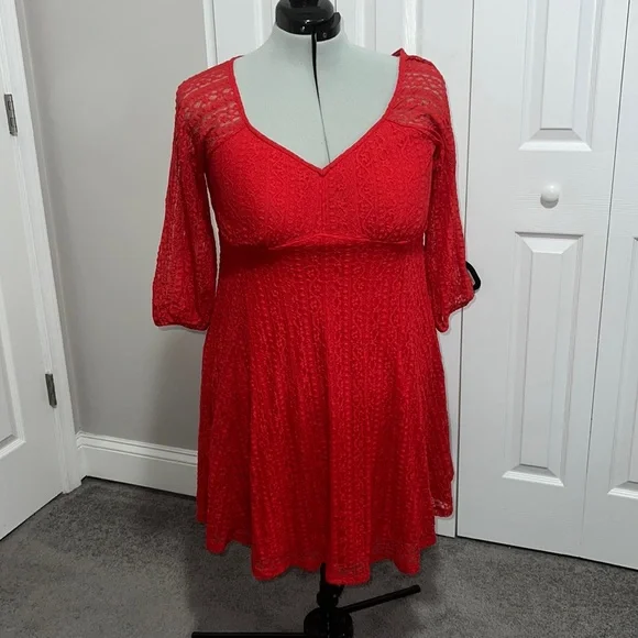 Torrid size 0 red lace skater dress bishop sleeve Torrid size 0 red lace skater dress bishop sleeve